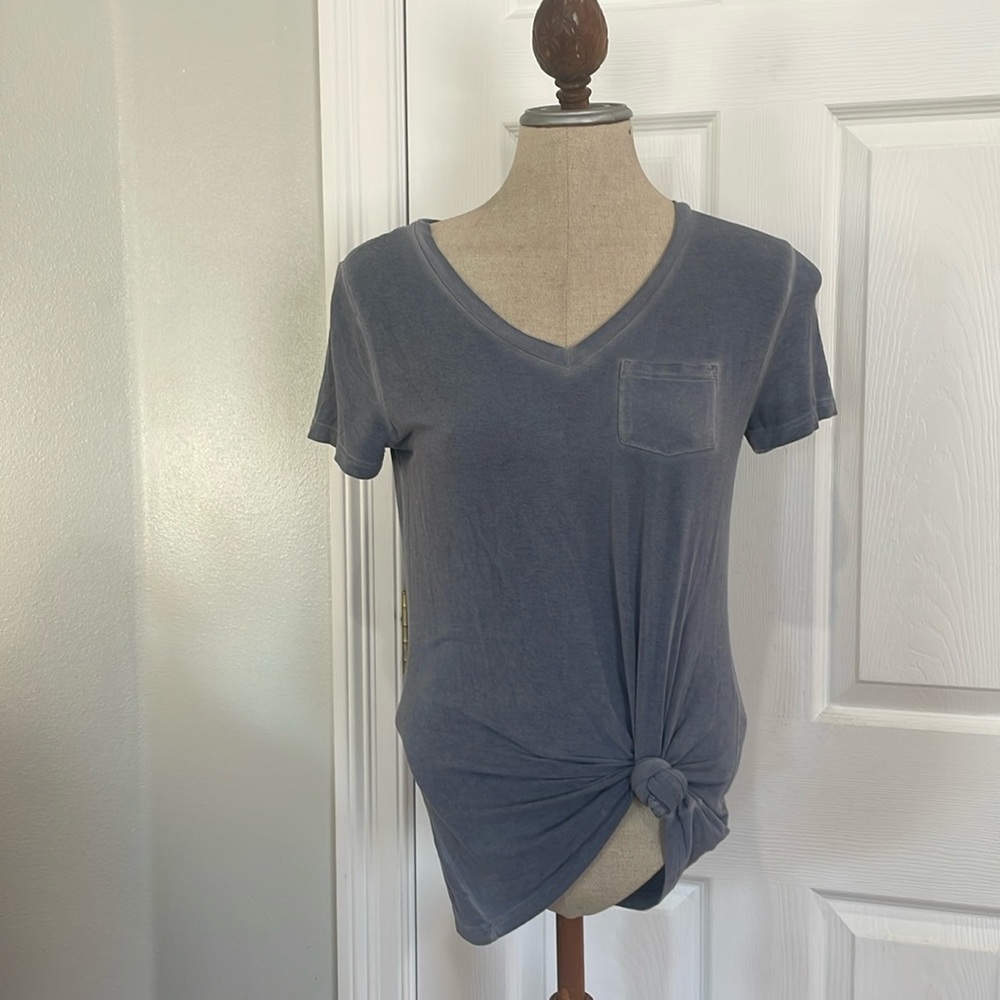 Mossimo T-shirt V-neck short sleeve pocket soft stretch knot gray women’s size S